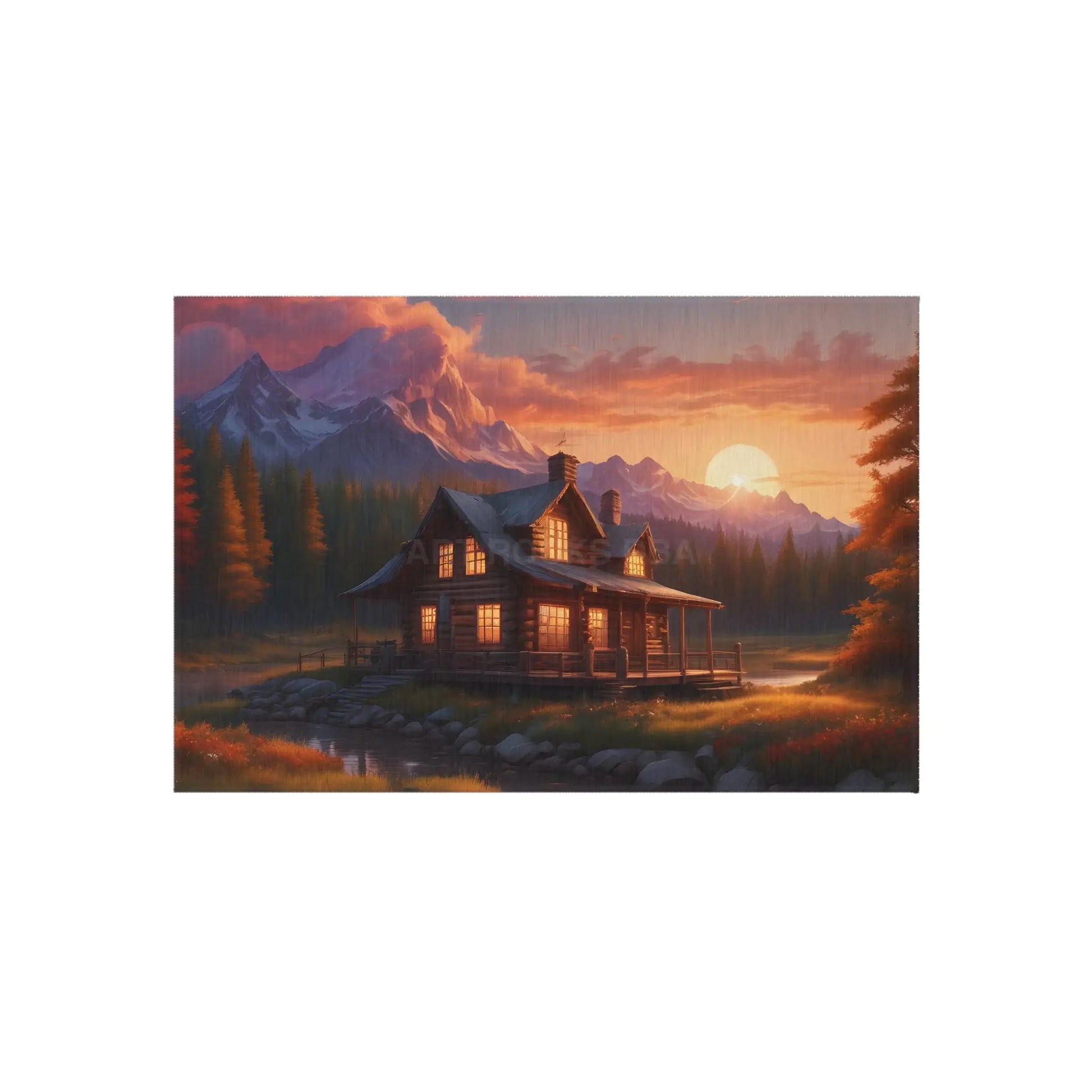 Scenic Cabin in The Mountains Outdoor Rug Cozy Cabin Decor Nature Inspired Rug Perfect for Patios & Porches Camping &