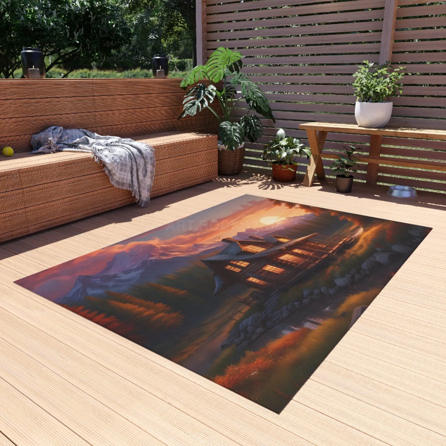 Scenic Cabin in The Mountains Outdoor Rug Cozy Cabin Decor Nature Inspired Rug Perfect for Patios & Porches Camping &