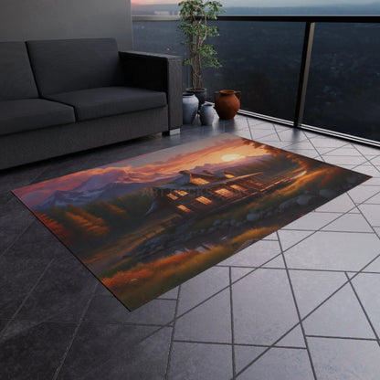 Scenic Cabin in The Mountains Outdoor Rug Cozy Cabin Decor Nature Inspired Rug Perfect for Patios & Porches Camping &