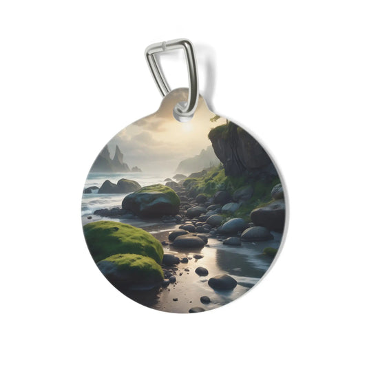 Scenic Coastal Pet Tag — Mossy Rocky Beach ID Tag - 1’’ - Pets