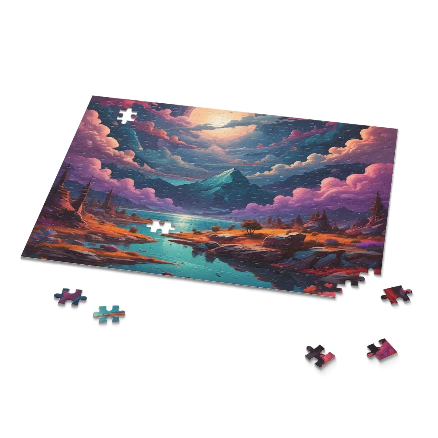 Scenic Fantasy Mountain Puzzle — 120/252/500-Piece Sunset Lake Jigsaw - Puzzle