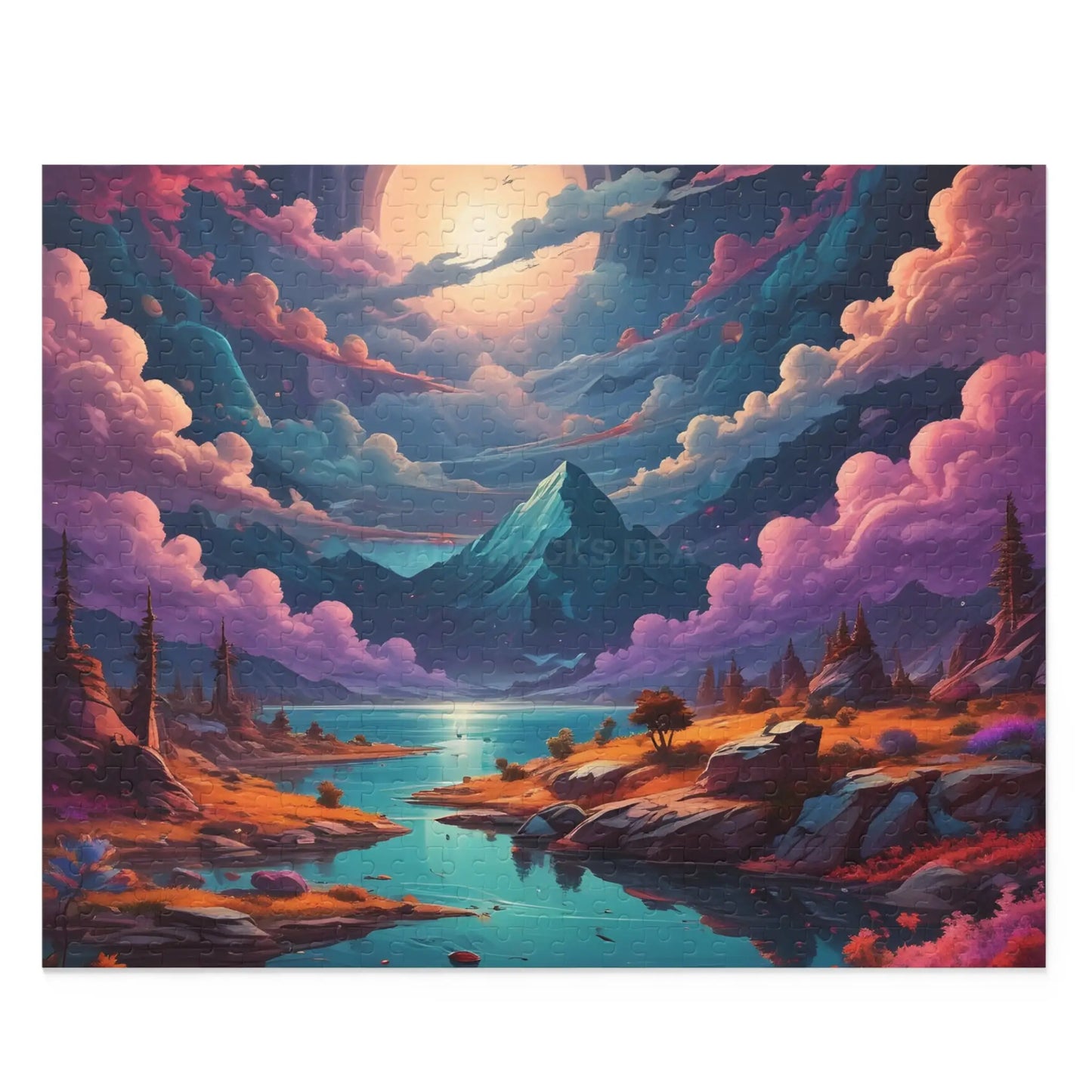 Scenic Fantasy Mountain Puzzle — 120/252/500-Piece Sunset Lake Jigsaw - 20’’ × 16’’ (500 pcs) - Puzzle