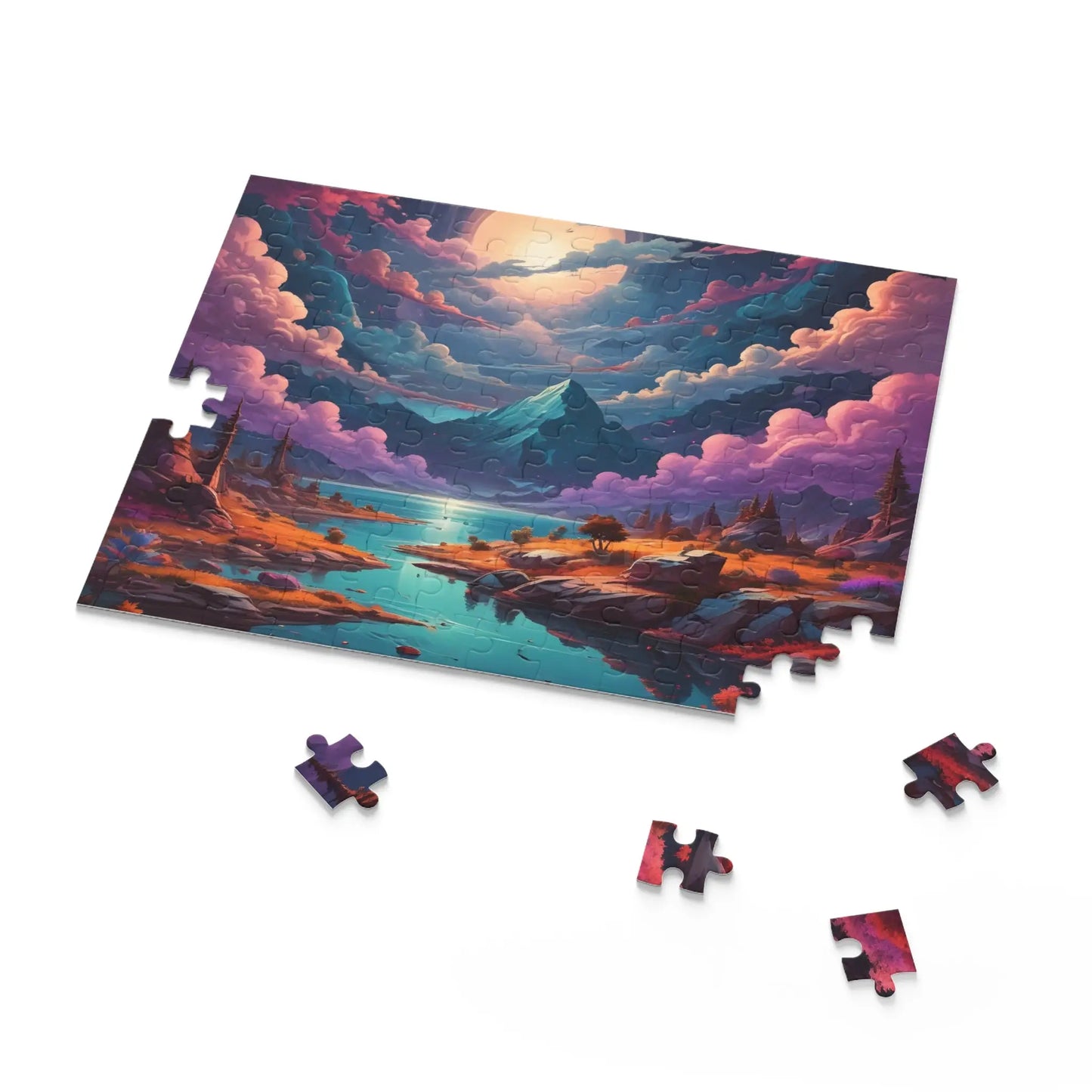 Scenic Fantasy Mountain Puzzle — 120/252/500-Piece Sunset Lake Jigsaw - Puzzle