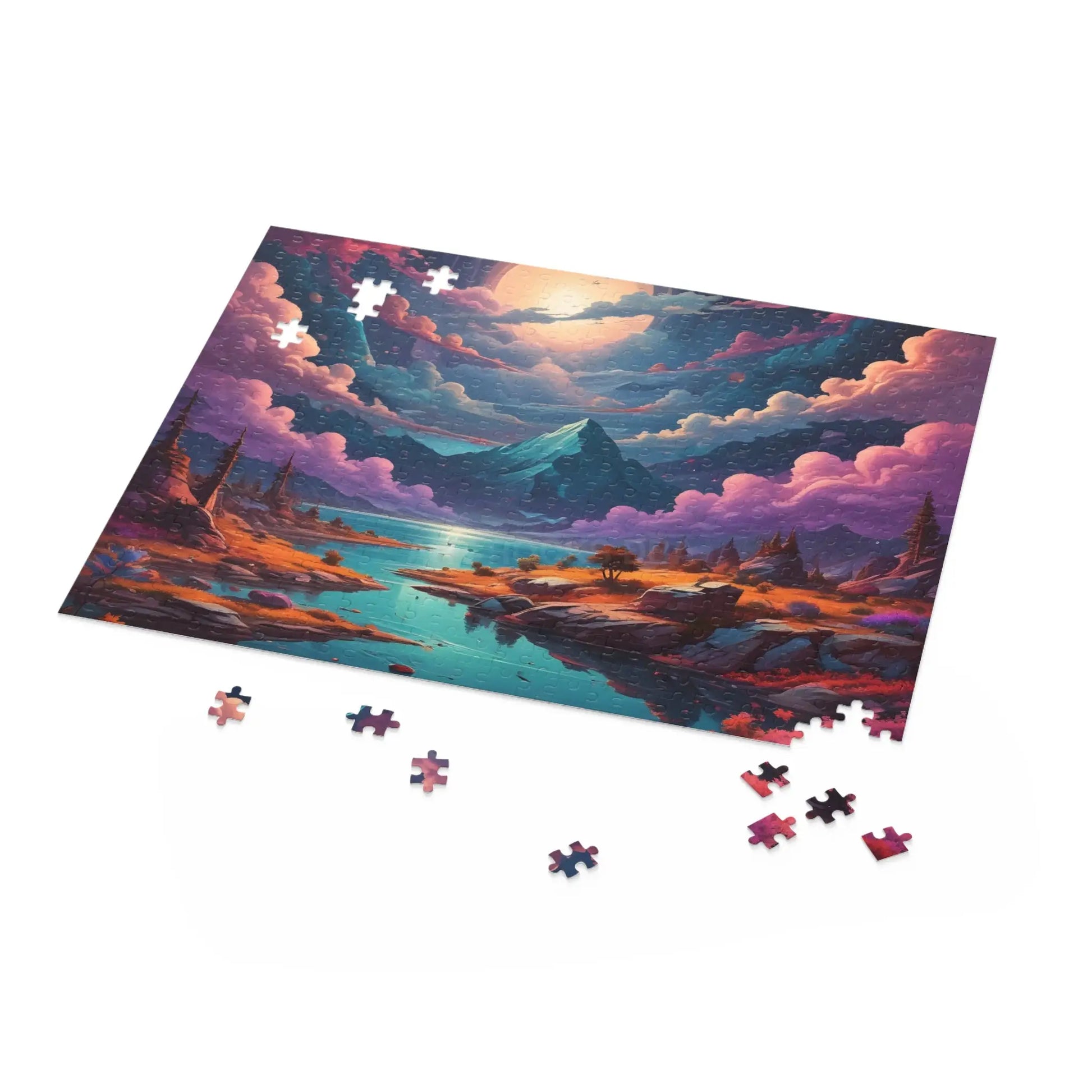 Scenic Fantasy Mountain Puzzle — 120/252/500-Piece Sunset Lake Jigsaw - Puzzle
