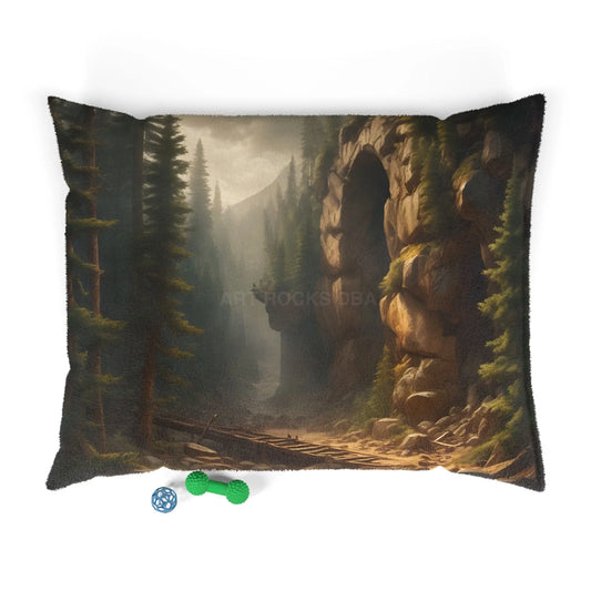 Scenic Forest Canyon Pet Bed — Woodland Trail Dog & Cat Sleeping Mat - 50’’ × 40’’ - Pets