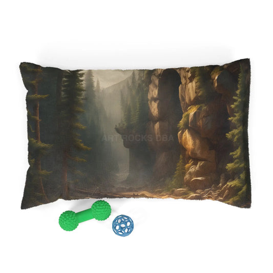 Scenic Forest Canyon Pet Bed — Woodland Trail Dog & Cat Sleeping Mat - 28’’ × 18’’ - Pets