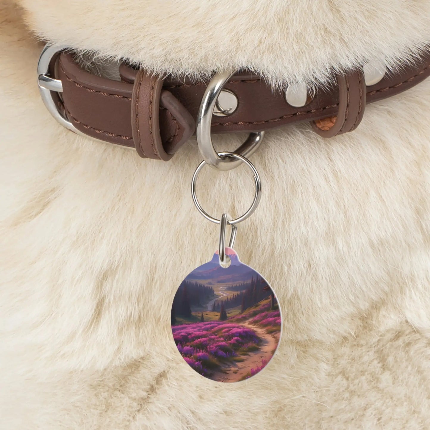 Scenic Heather Meadow Pet Tag — Personalized Round Dog/Cat ID Tag - 1’’ - Pets