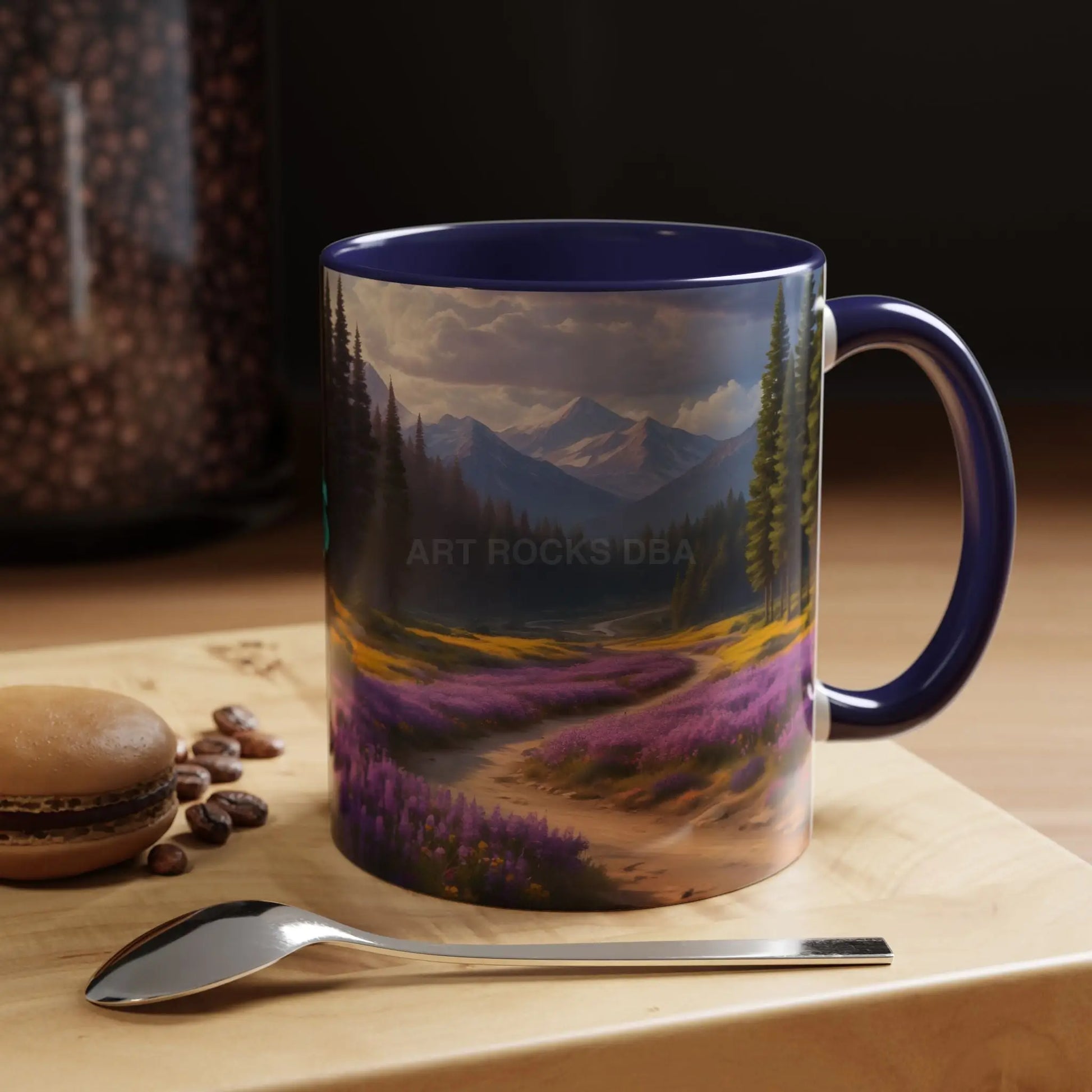 Scenic Lavender Meadow Coffee Mug — Mountain Landscape Accent Mug - Mug