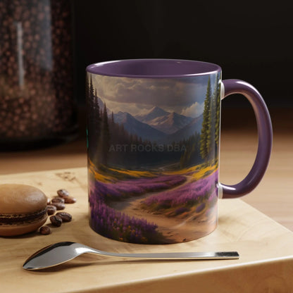 Scenic Lavender Meadow Coffee Mug — Mountain Landscape Accent Mug - Mug