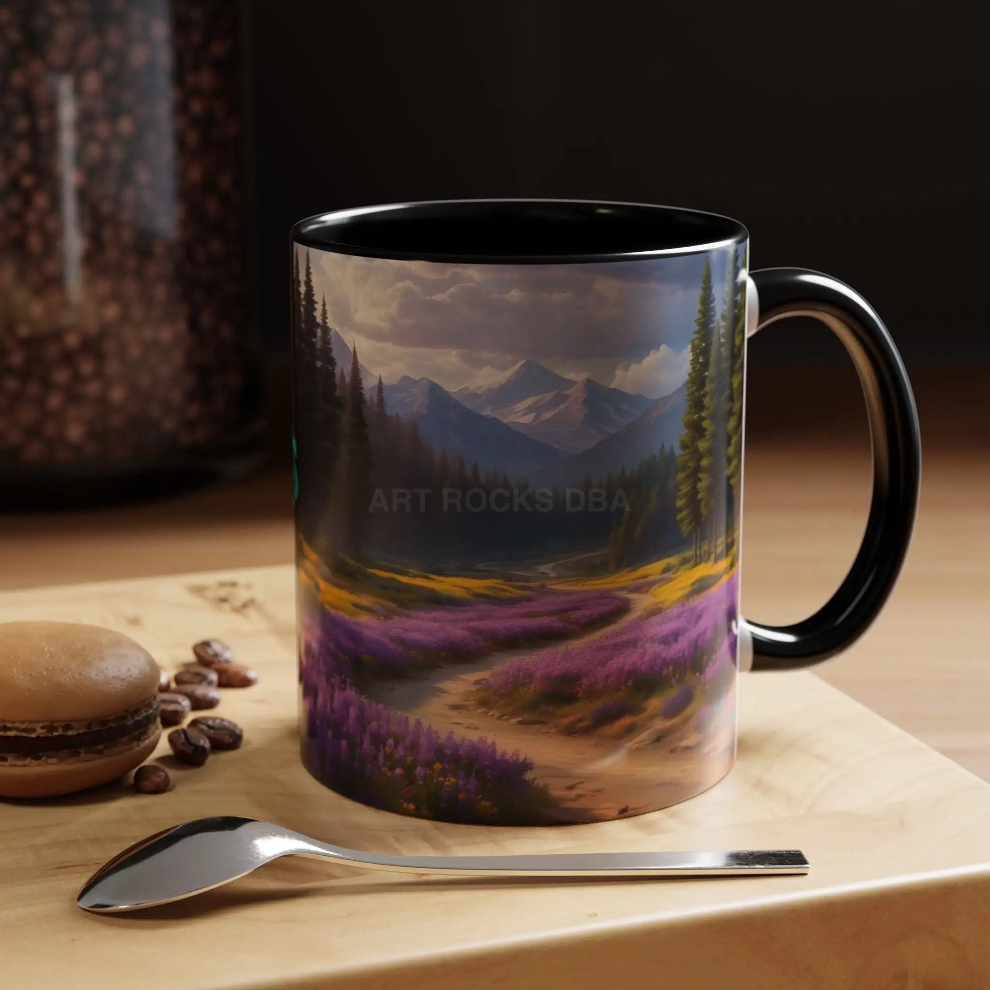Scenic Lavender Meadow Coffee Mug — Mountain Landscape Accent Mug - 11oz / Black - Mug