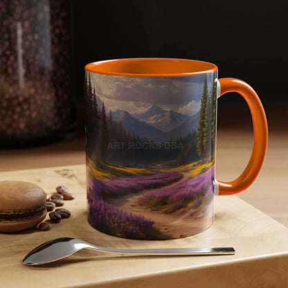 Scenic Lavender Meadow Coffee Mug — Mountain Landscape Accent Mug - Mug