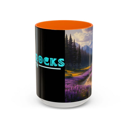 Scenic Lavender Meadow Coffee Mug — Mountain Landscape Accent Mug - 15oz / Orange - Mug