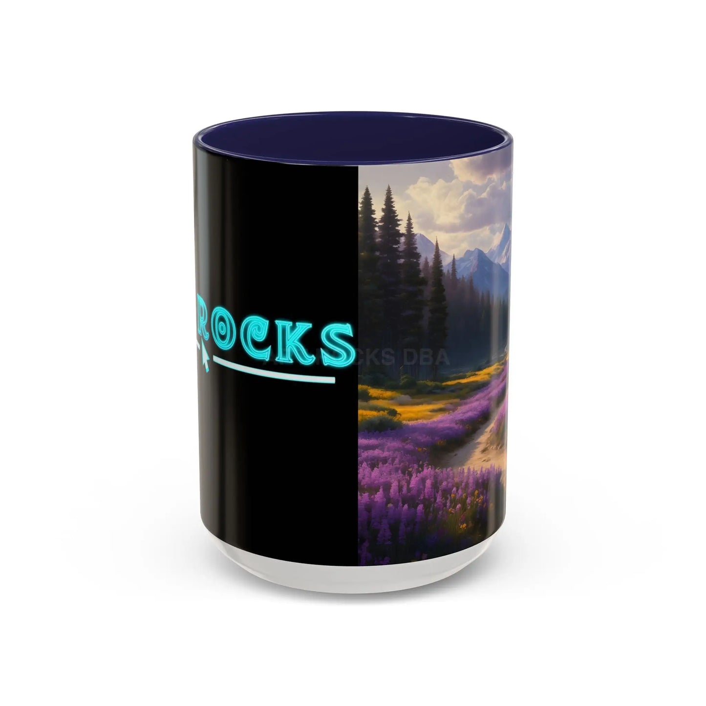 Scenic Lavender Meadow Coffee Mug — Mountain Landscape Accent Mug - 15oz / Navy - Mug