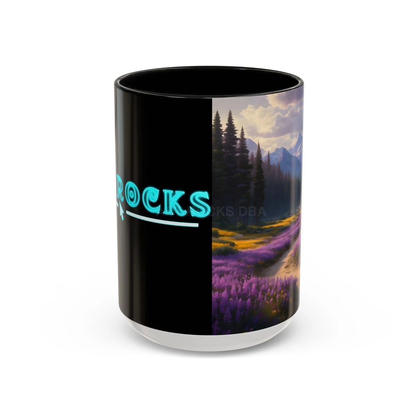 Scenic Lavender Meadow Coffee Mug — Mountain Landscape Accent Mug - 15oz / Black - Mug