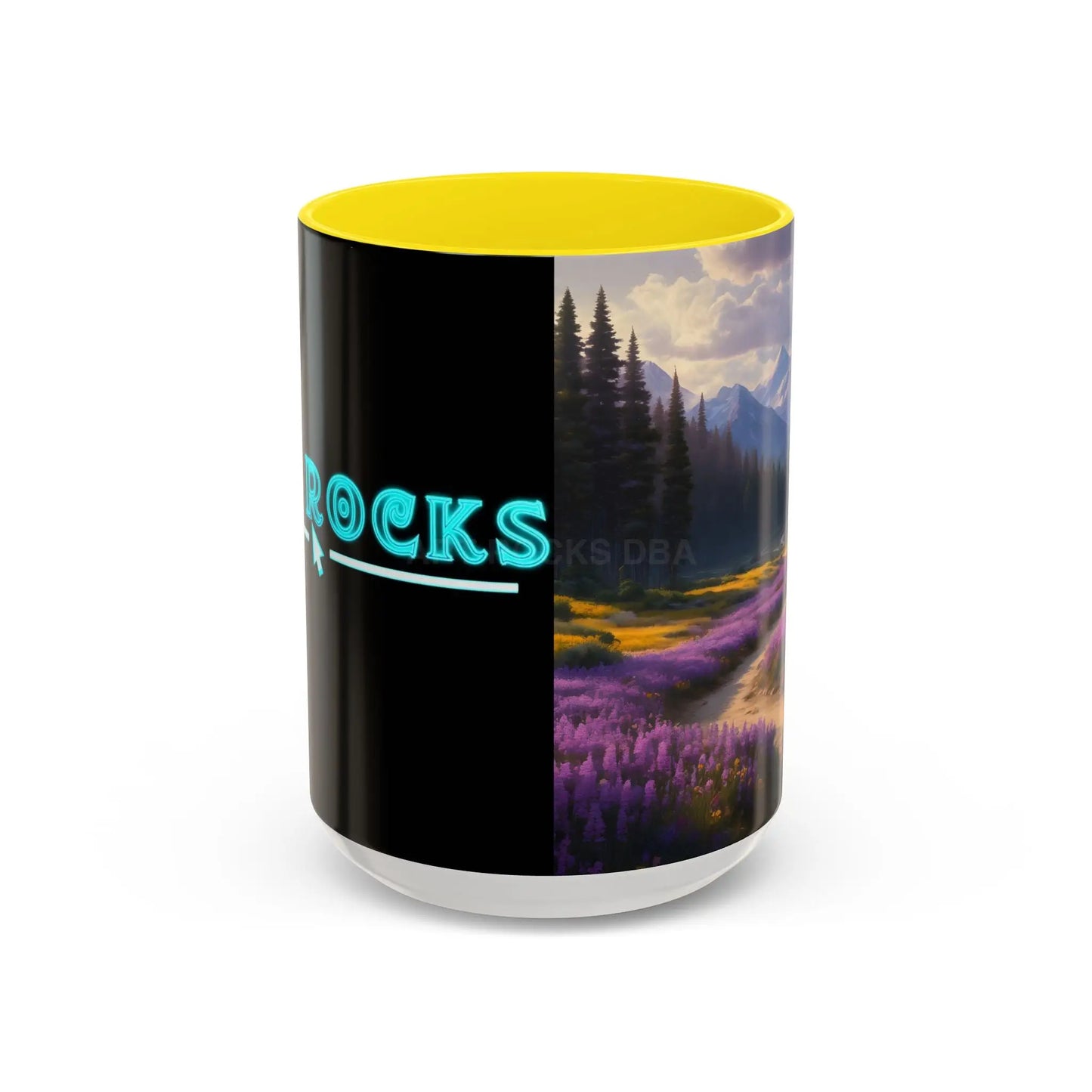 Scenic Lavender Meadow Coffee Mug — Mountain Landscape Accent Mug - 15oz / Yellow - Mug