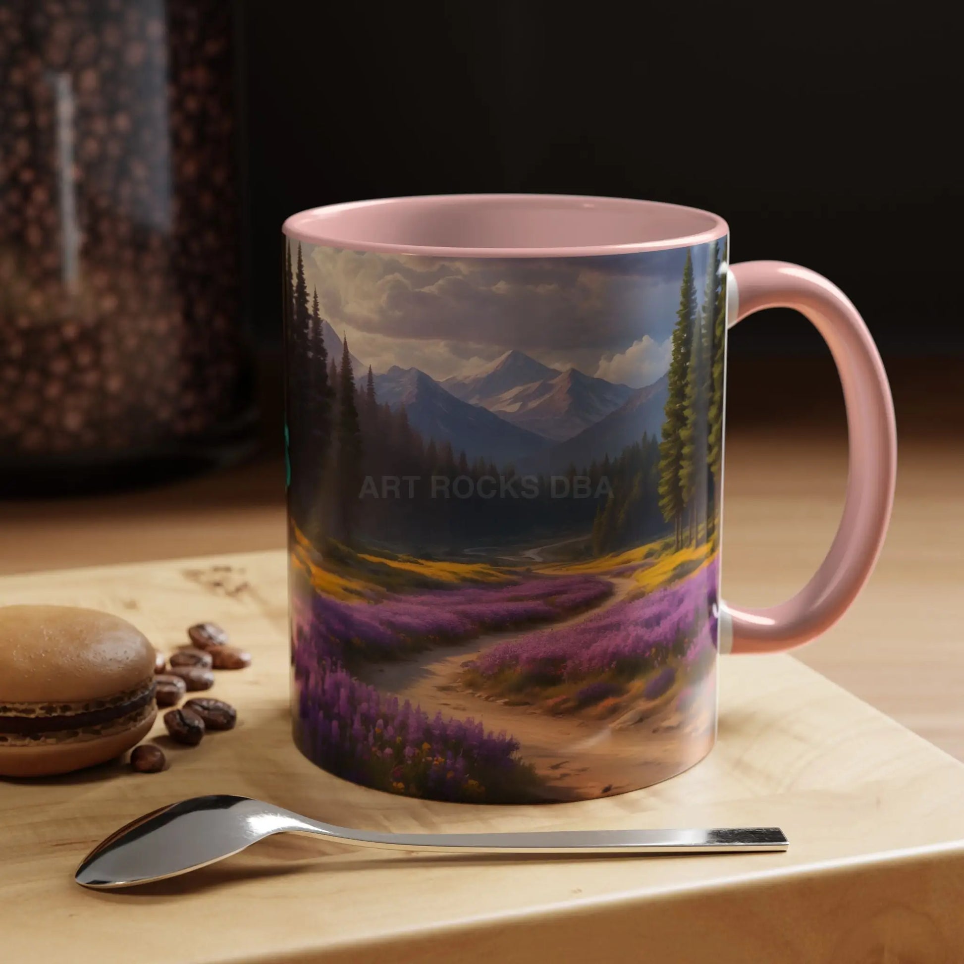 Scenic Lavender Meadow Coffee Mug — Mountain Landscape Accent Mug - Mug