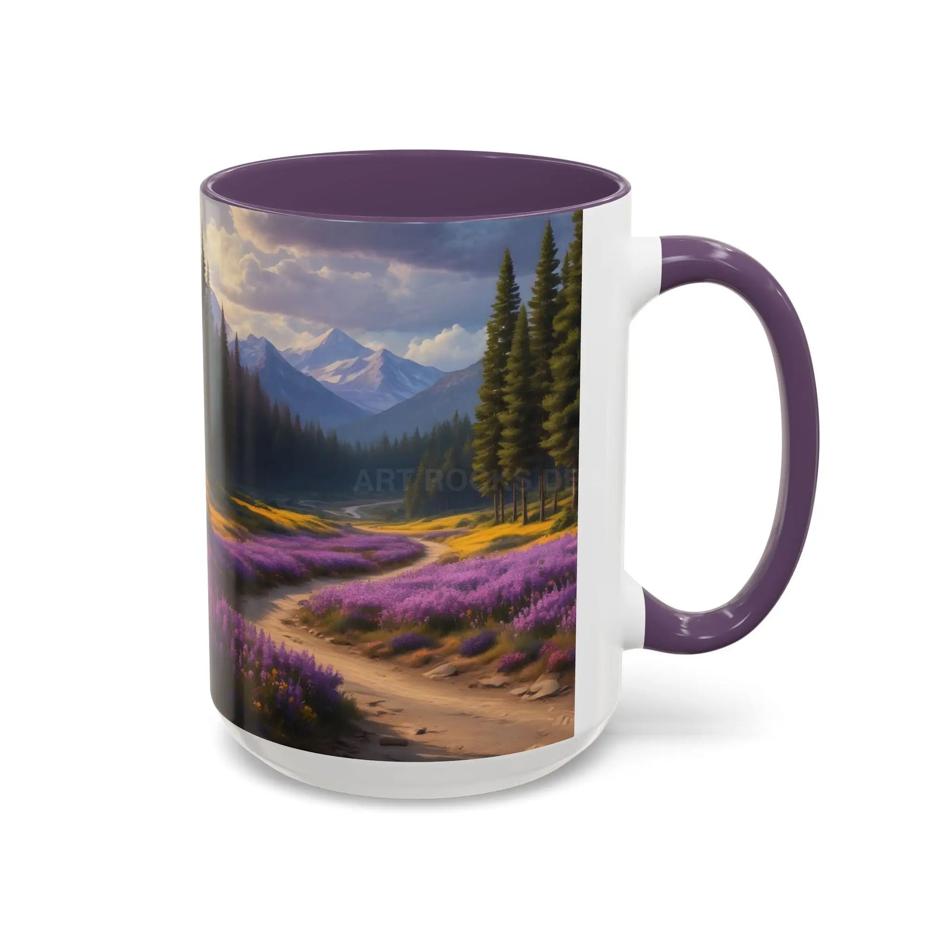 Scenic Lavender Meadow Coffee Mug — Mountain Landscape Accent Mug - Mug