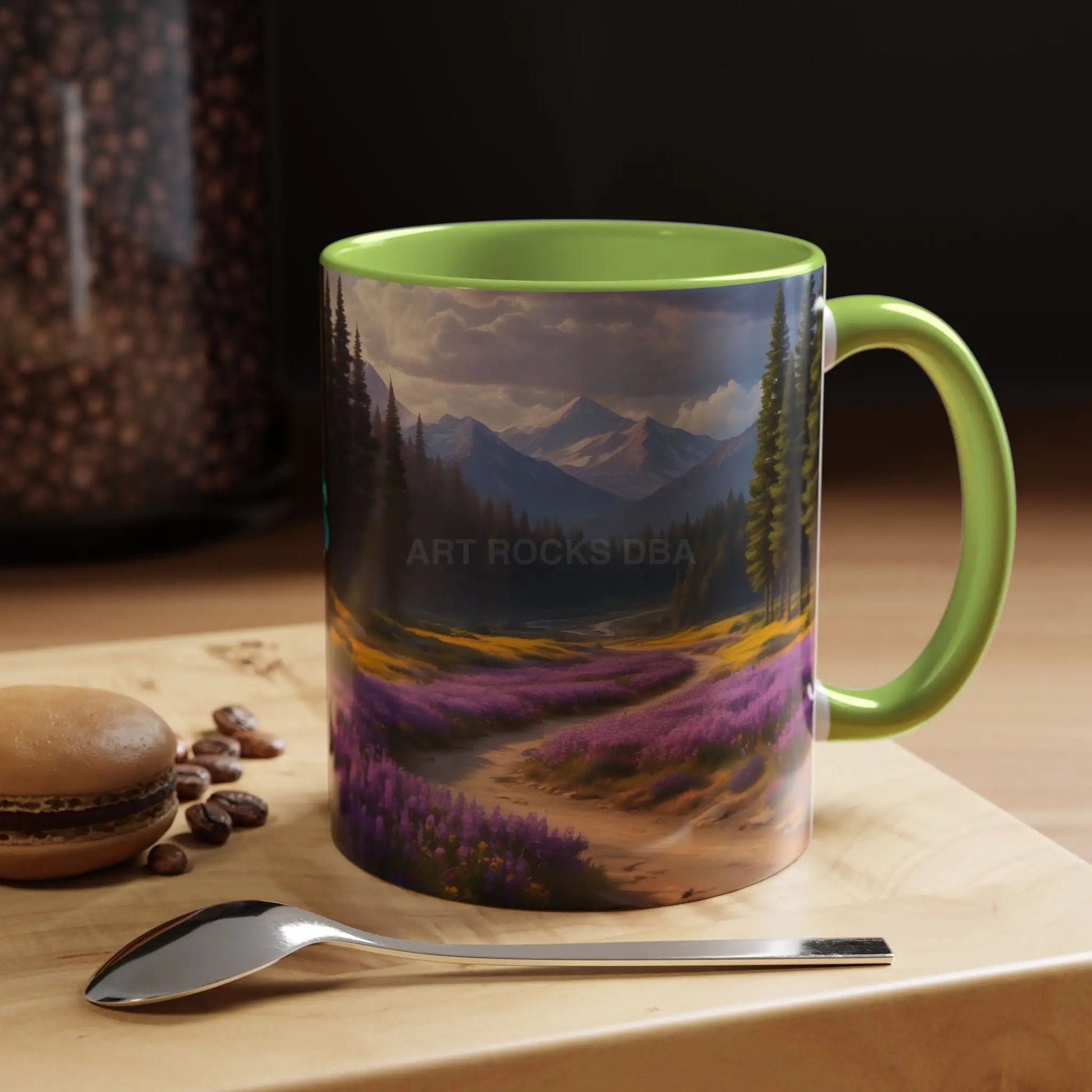 Scenic Lavender Meadow Coffee Mug — Mountain Landscape Accent Mug - Mug