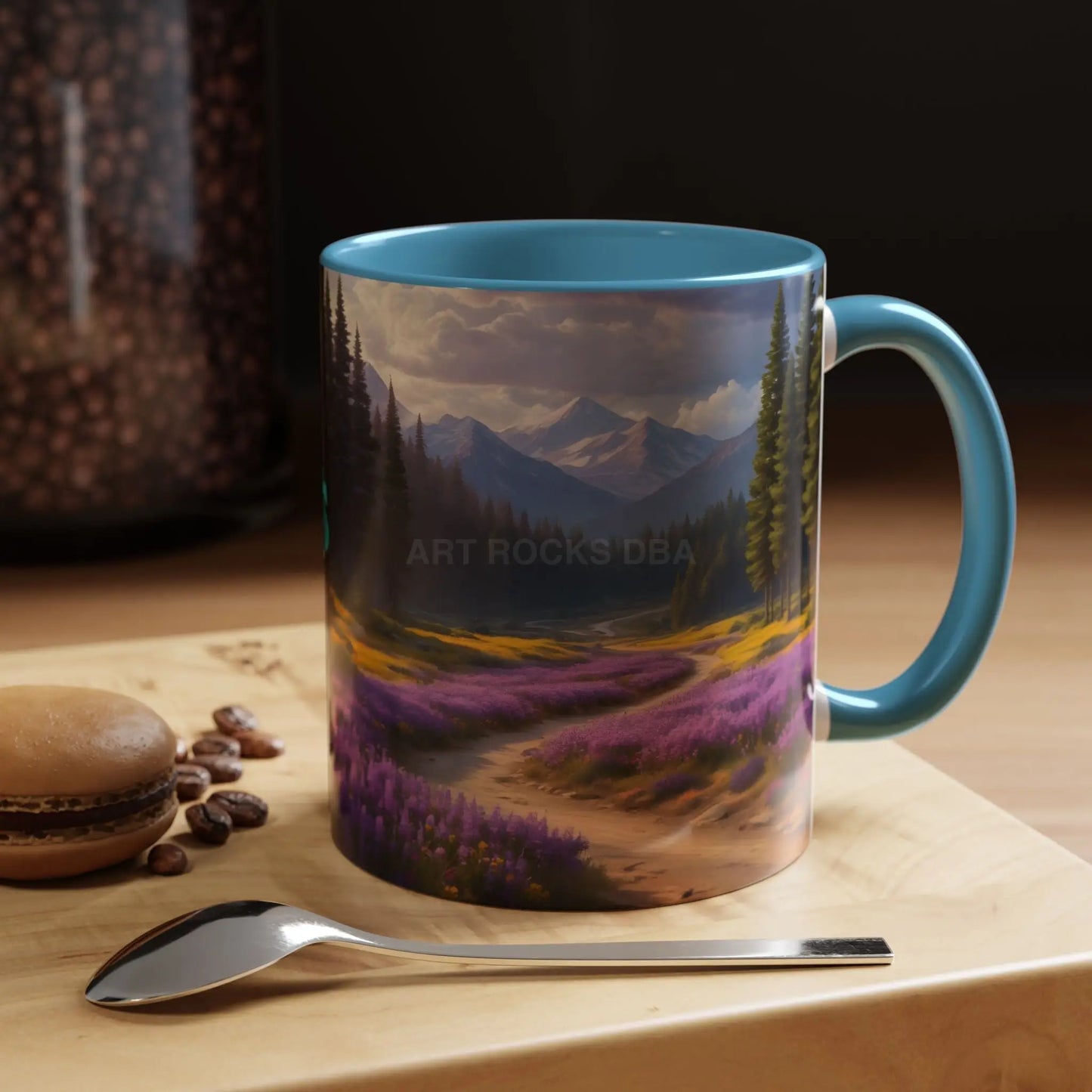 Scenic Lavender Meadow Coffee Mug — Mountain Landscape Accent Mug - Mug