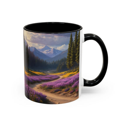 Scenic Lavender Meadow Coffee Mug — Mountain Landscape Accent Mug - Mug