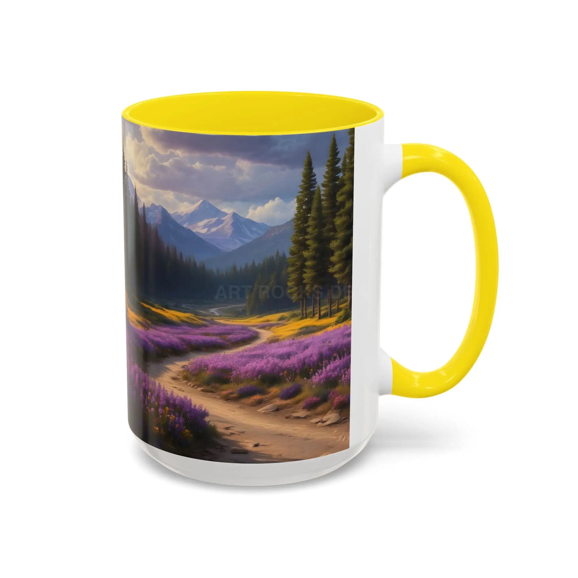Scenic Lavender Meadow Coffee Mug — Mountain Landscape Accent Mug - Mug
