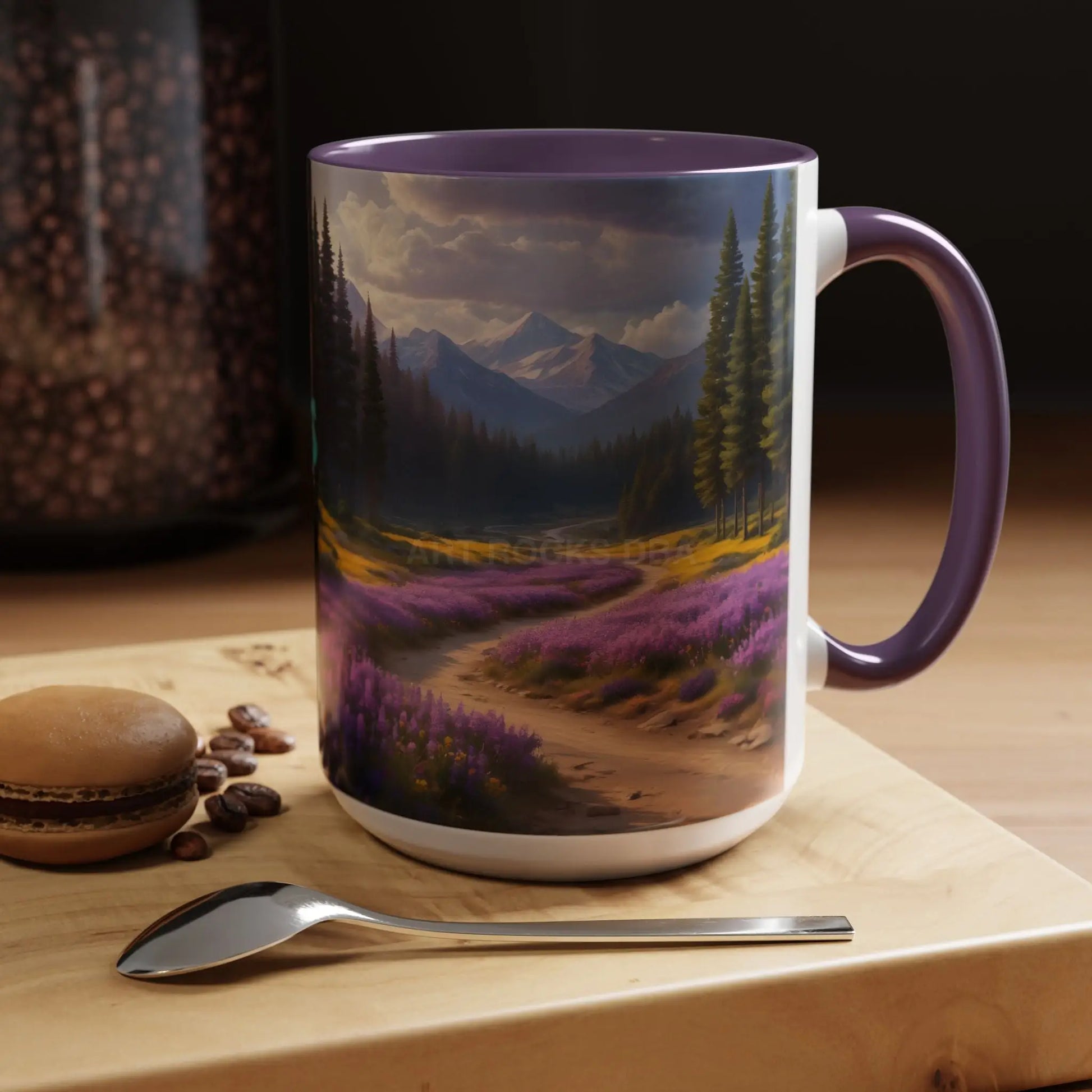 Scenic Lavender Meadow Coffee Mug — Mountain Landscape Accent Mug - Mug