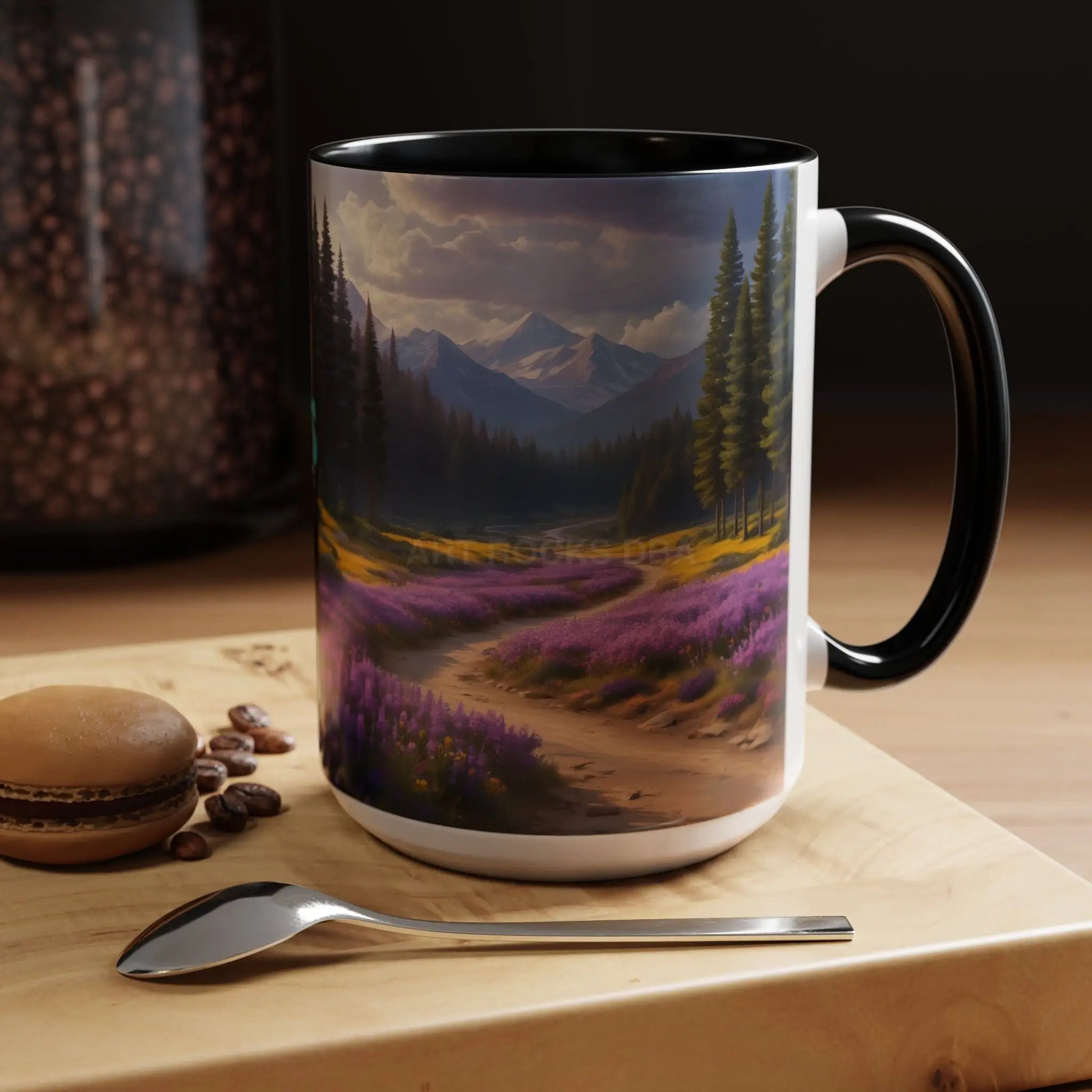 Scenic Lavender Meadow Coffee Mug — Mountain Landscape Accent Mug - Mug