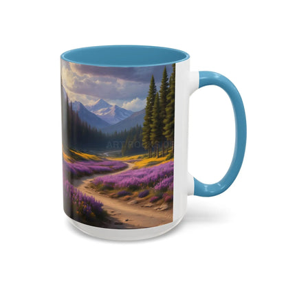 Scenic Lavender Meadow Coffee Mug — Mountain Landscape Accent Mug - Mug