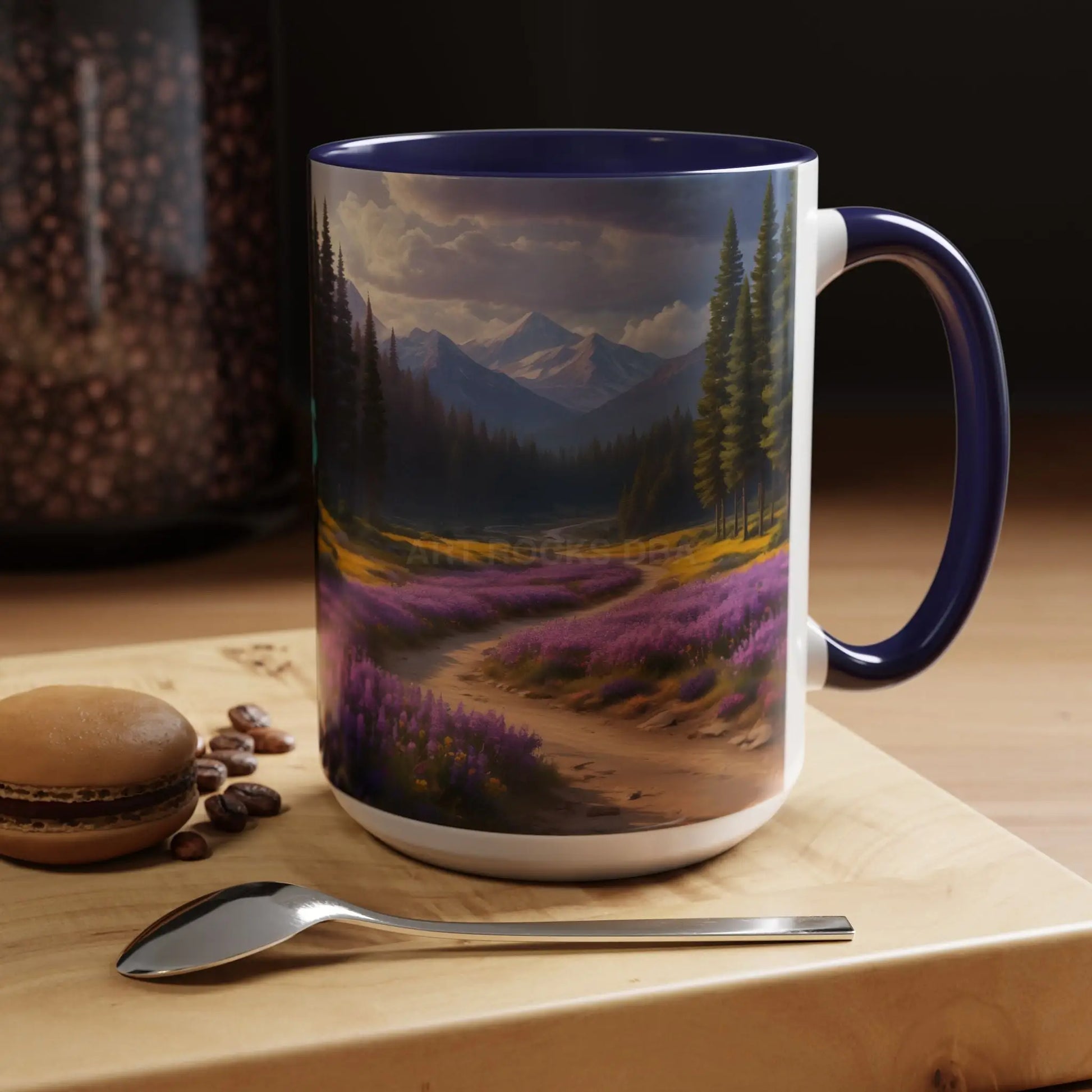 Scenic Lavender Meadow Coffee Mug — Mountain Landscape Accent Mug - Mug