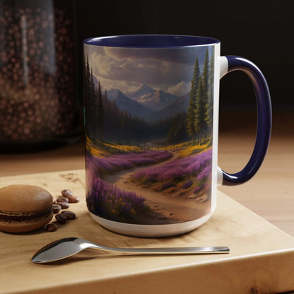 Scenic Lavender Meadow Coffee Mug — Mountain Landscape Accent Mug - Mug