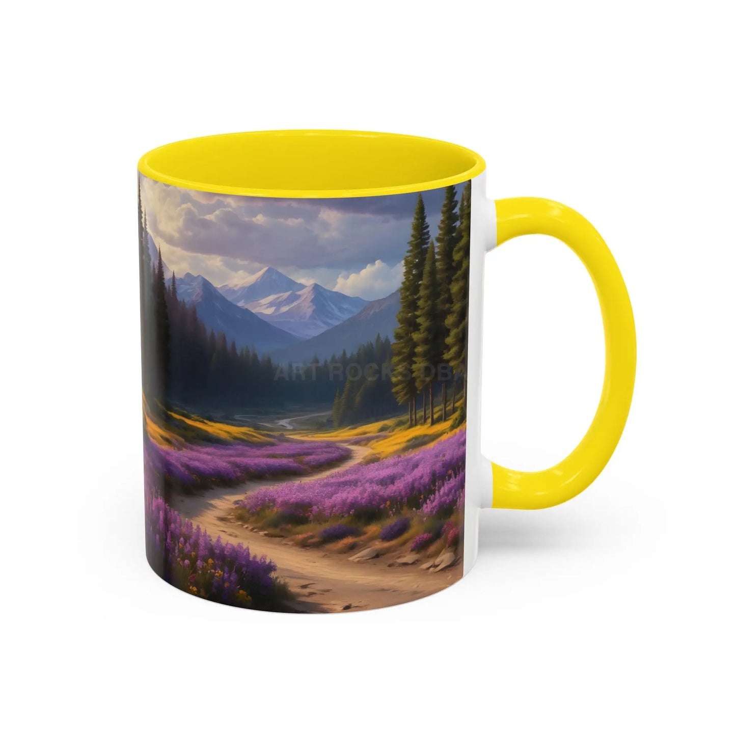 Scenic Lavender Meadow Coffee Mug — Mountain Landscape Accent Mug - Mug