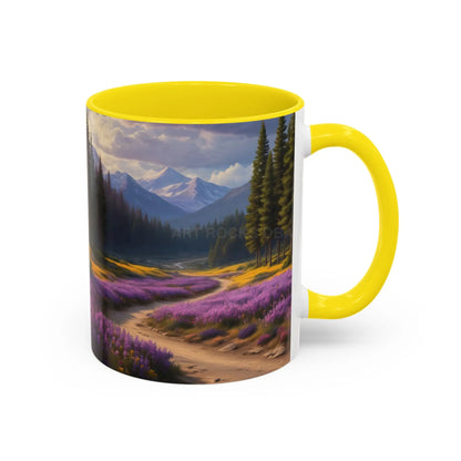 Scenic Lavender Meadow Coffee Mug — Mountain Landscape Accent Mug - Mug