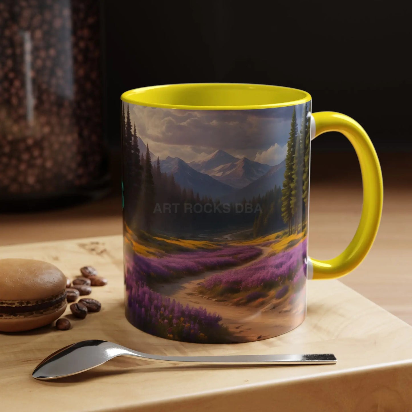 Scenic Lavender Meadow Coffee Mug — Mountain Landscape Accent Mug - Mug