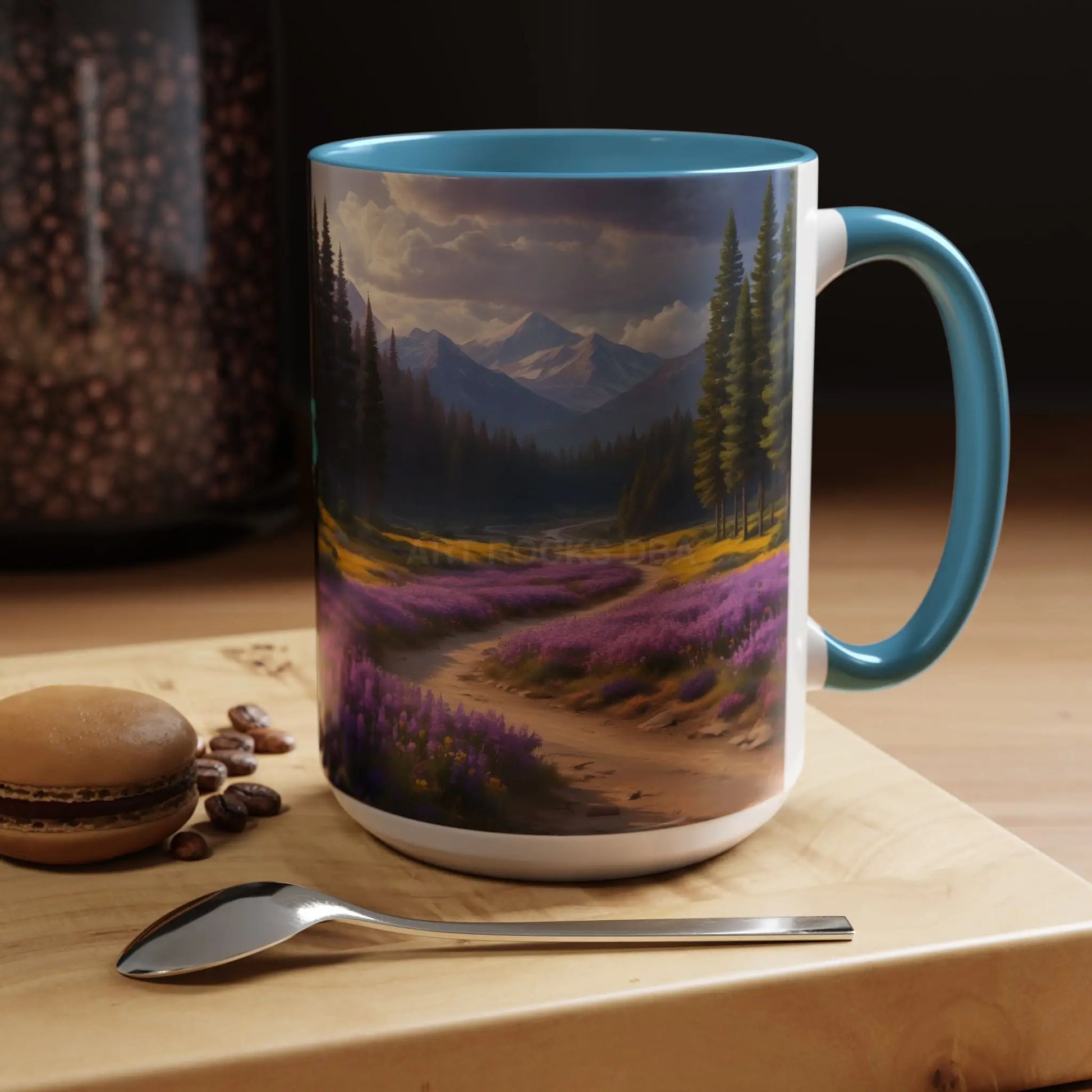 Scenic Lavender Meadow Coffee Mug — Mountain Landscape Accent Mug - Mug
