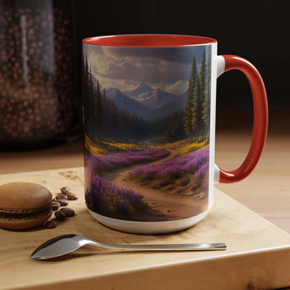 Scenic Lavender Meadow Coffee Mug — Mountain Landscape Accent Mug - Mug