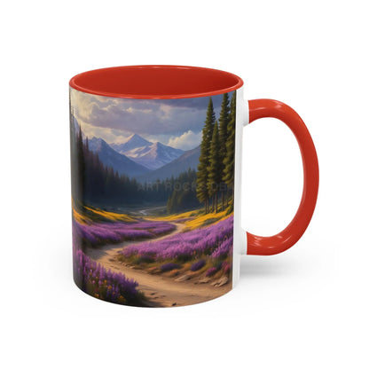 Scenic Lavender Meadow Coffee Mug — Mountain Landscape Accent Mug - Mug