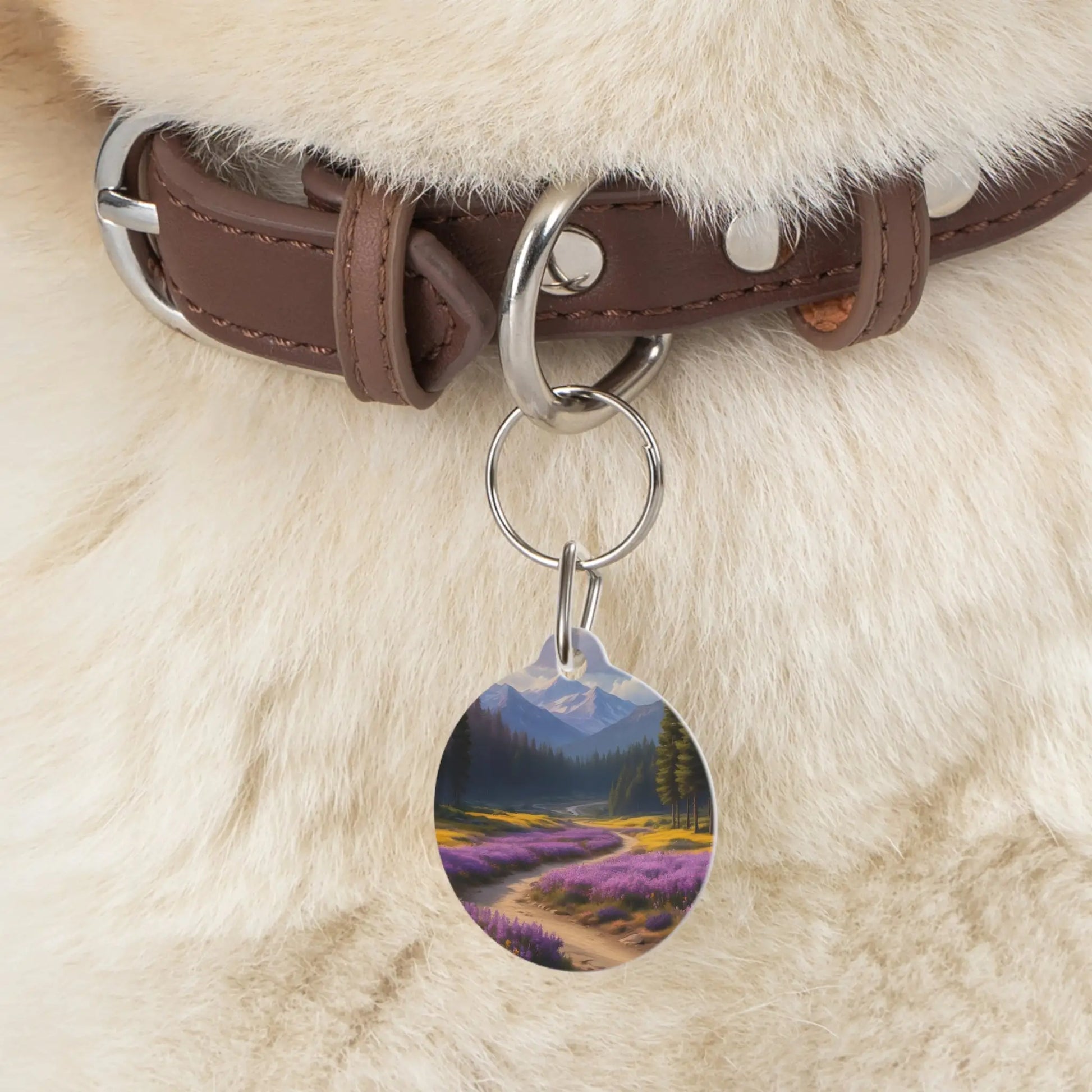 Scenic Lavender Meadow Pet Tag — Mountain Trail Dog ID Tag - 1’’ - Pets