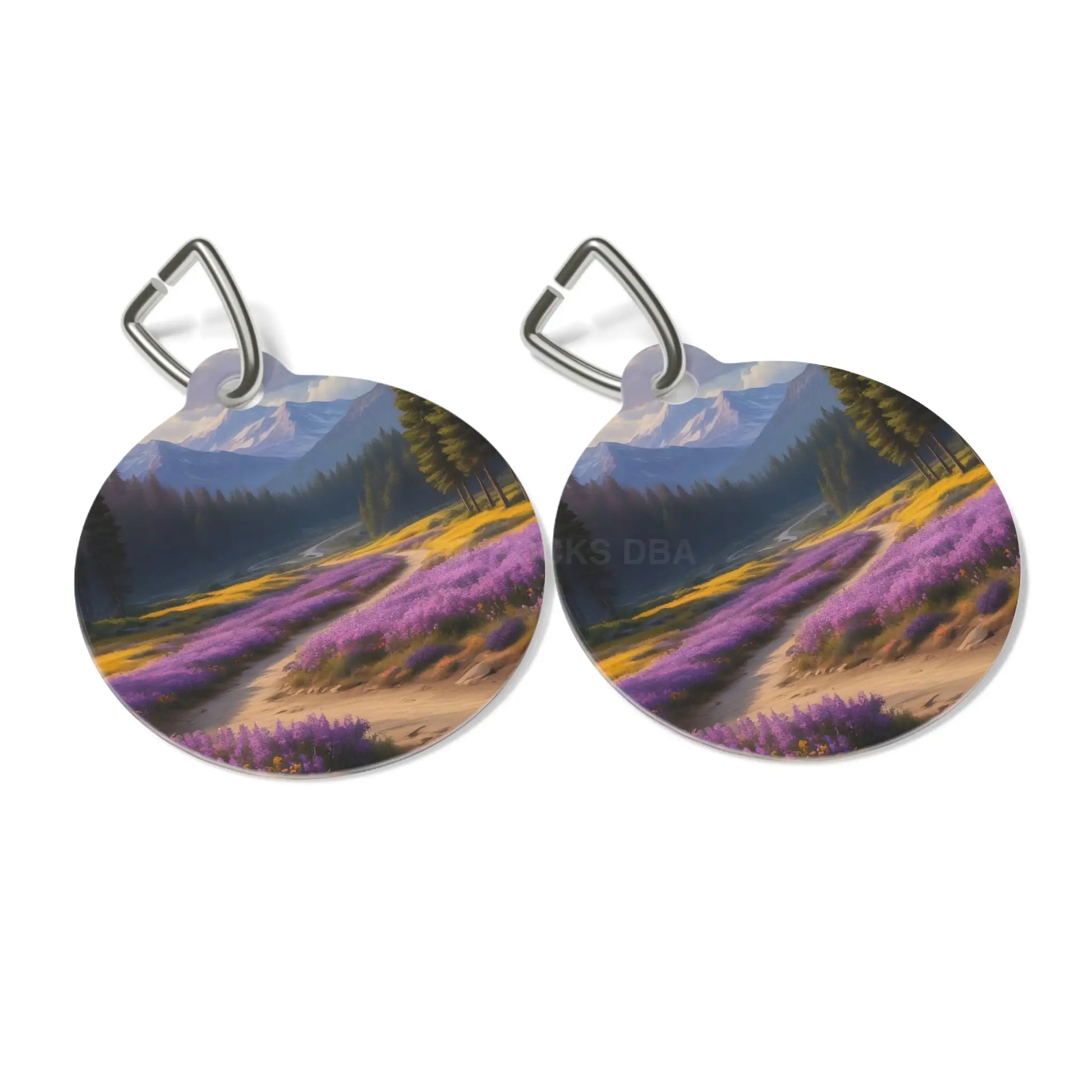 Scenic Lavender Meadow Pet Tag — Mountain Trail Dog ID Tag - 1’’ - Pets