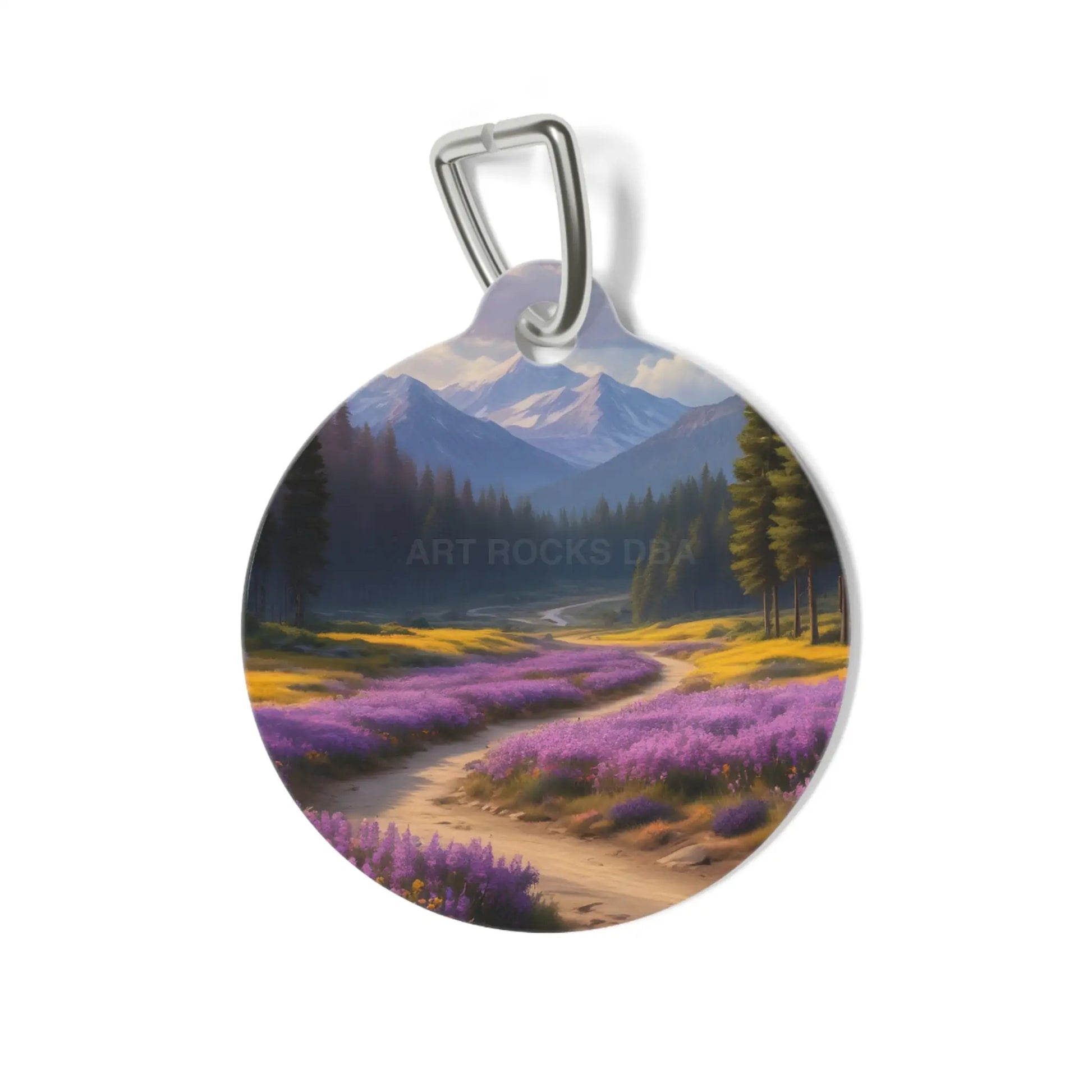 Scenic Lavender Meadow Pet Tag — Mountain Trail Dog ID Tag - 1’’ - Pets