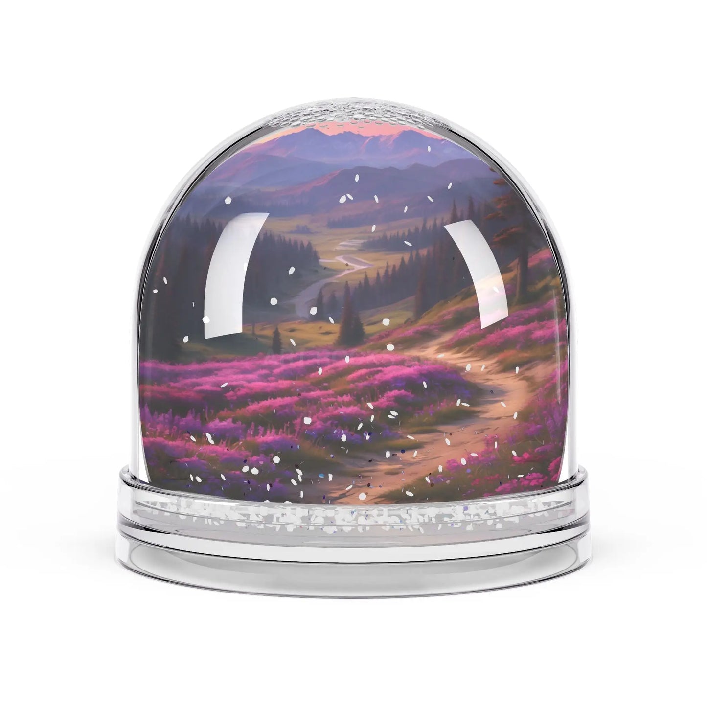 Scenic Lavender Meadow Snow Globe — Mountain Landscape Keepsake - 3.5’’ × 3.4’’ - Home Decor