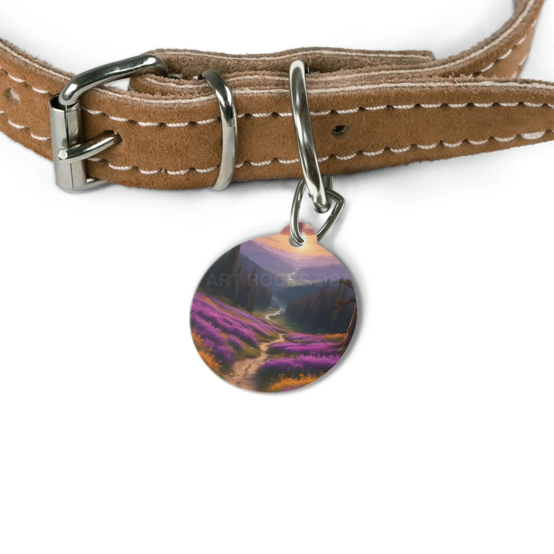 Scenic Lavender Trail Pet Tag — Mountain Sunrise Dog ID Tag - 1’’ - Pets