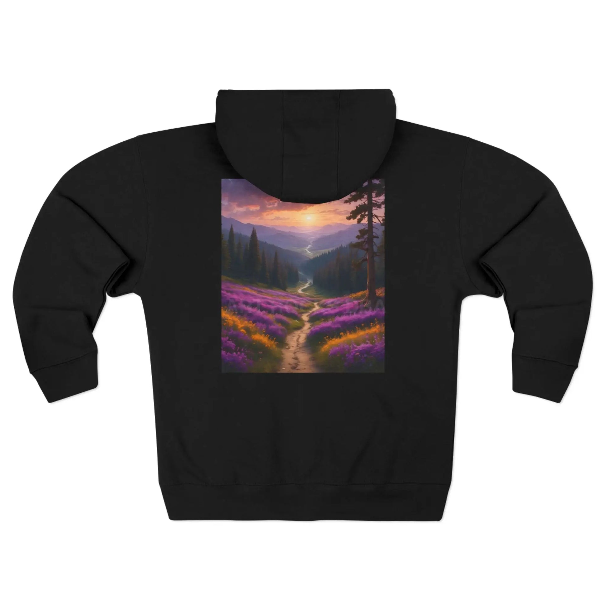 Scenic Lavender Valley Zip-Up Sweatshirt - XS / Black - Hoodie