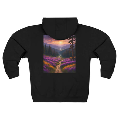 Scenic Lavender Valley Zip-Up Sweatshirt - XS / Black - Hoodie