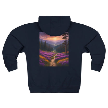 Scenic Lavender Valley Zip-Up Sweatshirt - XS / Navy - Hoodie