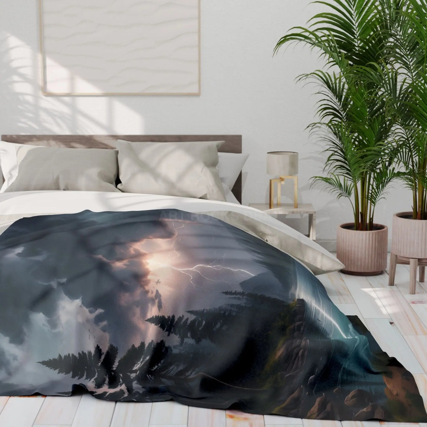 Scenic Lightning Storm Over a Lake Fleece Blanket Cozy Throw Perfect for Gifting Living Room Decor Camping Essential