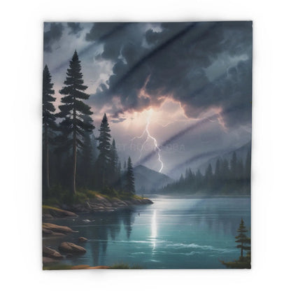 Scenic Lightning Storm Over a Lake Fleece Blanket Cozy Throw Perfect for Gifting Living Room Decor Camping Essential