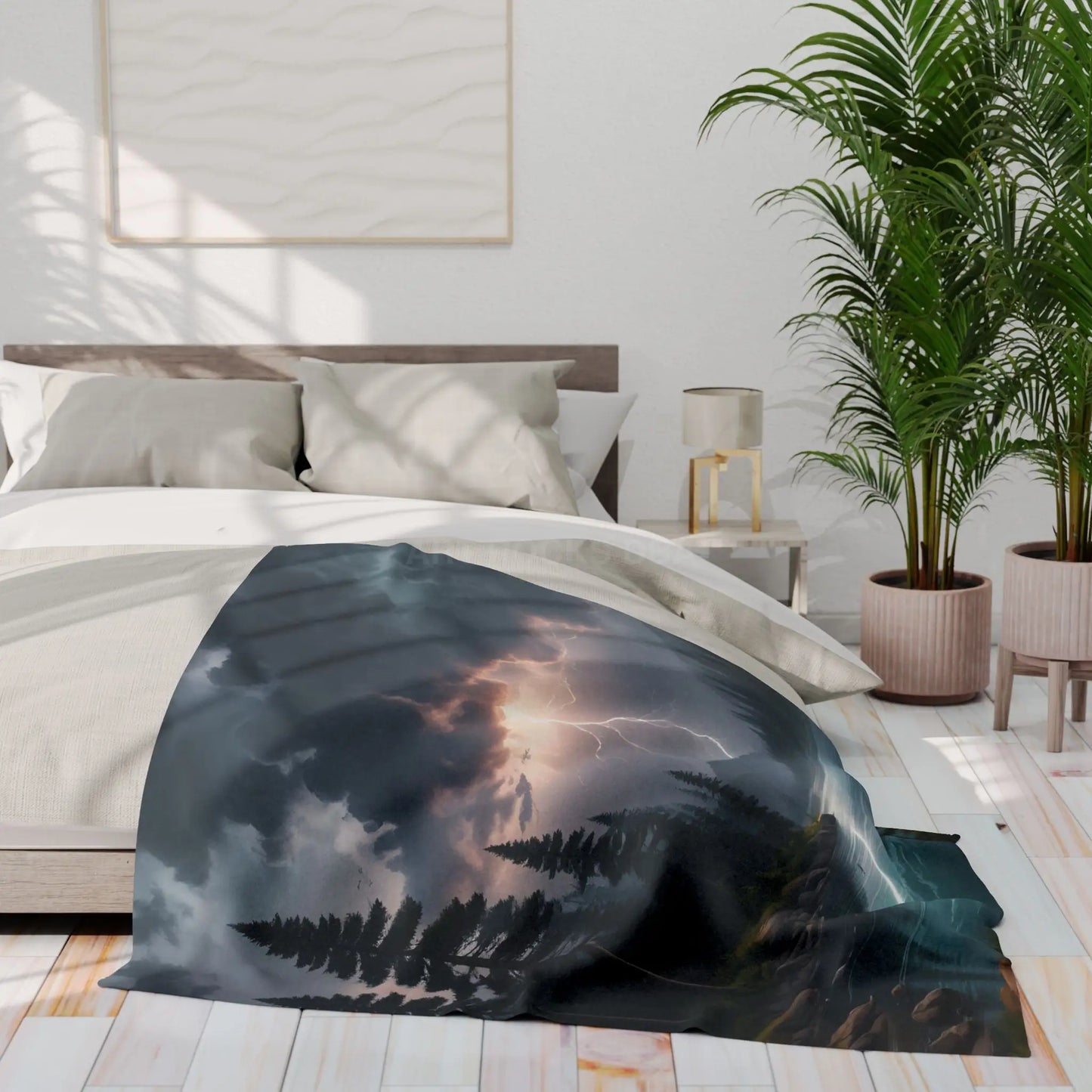 Scenic Lightning Storm Over a Lake Fleece Blanket Cozy Throw Perfect for Gifting Living Room Decor Camping Essential