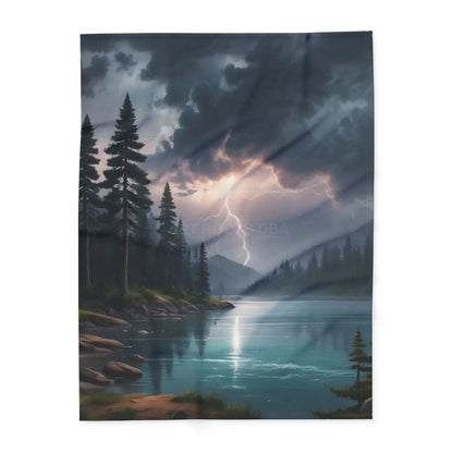 Scenic Lightning Storm Over a Lake Fleece Blanket Cozy Throw Perfect for Gifting Living Room Decor Camping Essential