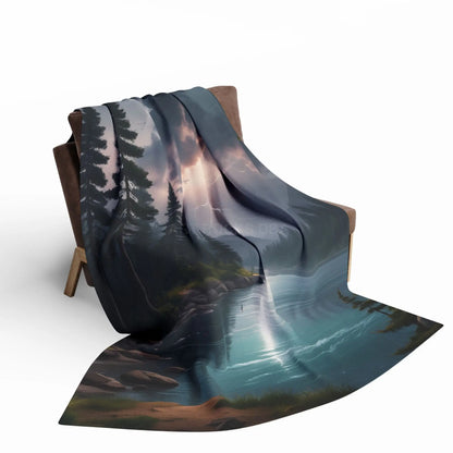 Scenic Lightning Storm Over a Lake Fleece Blanket Cozy Throw Perfect for Gifting Living Room Decor Camping Essential