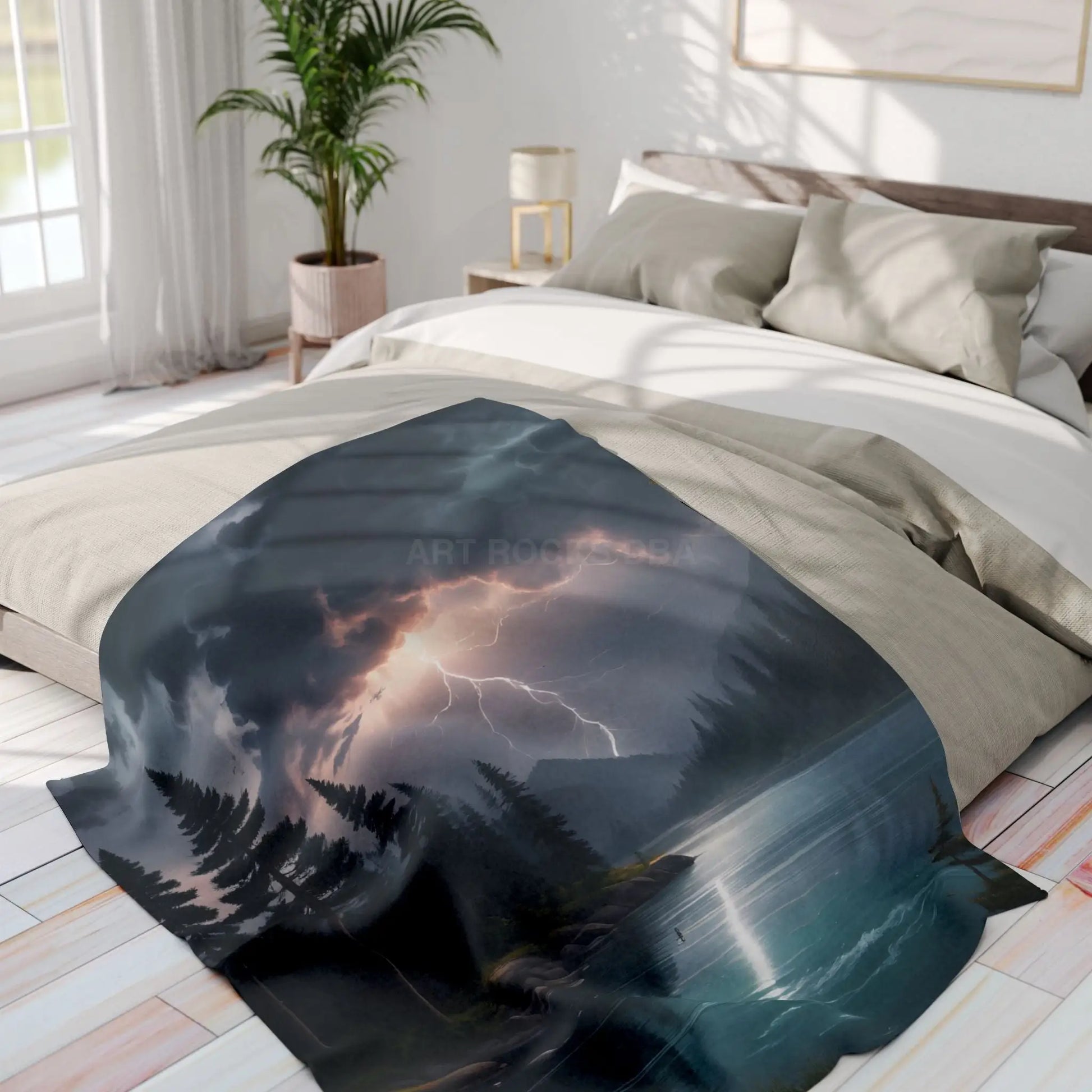 Scenic Lightning Storm Over a Lake Fleece Blanket Cozy Throw Perfect for Gifting Living Room Decor Camping Essential
